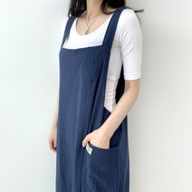 빅걸스토리 빅사이즈 여성용 주머니 끈 양포켓 플레어 루즈핏 멜빵 롱 원피스