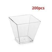 음식물처리기 50pcs 플라스틱 디저트 컵 사각형 사다리꼴 일회용 음식 케이크 디저트 컵 큐브 푸딩 소스 젤리 컨테이너 주방 스토리지, 200개