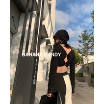 한국 캐주얼 등이없는 긴 소매 T 봄과 가을 바닥 거리 트렌드 세터 단색 둥근 목 슬림 길이 울트라 짧은 티셔츠 여성 의류