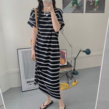 편안한 스트라이프 루즈핏 면 롱원피스