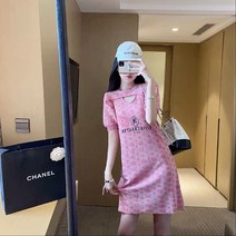 여름투피스원피스 2022 봄계절 빅사이즈 여성 스윗 핑크 토시 런닝 끈나시 슬립 4151366965