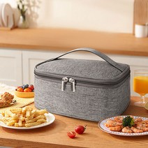 전기 발열 보온 도시락 가방 지퍼형 직장인 따뜻한 도시락통 용기 대용량 죽통, R99462G(그레이
