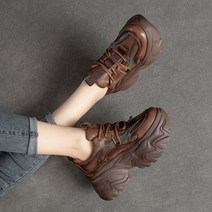 라오농 리얼 가죽 빈티지 통굽 대디 슈즈 여 키높이 스니커즈 소가죽 키높이 송편 여성화+d25010LL 방한화 플랫폼 슈즈
