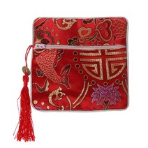 태슬이 달린 실크 핸드백 파우치 브로케이드 가방 지퍼 보석 선물 가방 파우치 여성용 자수 정리 주머니