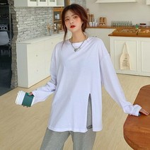 빅사이즈 여성 긴팔 티 가을 기본 티셔츠 ​​베이직 만장일치 루즈한 화이트 컬러 심플 패션 부드러운 통기성 얼짱 프레피 스타일