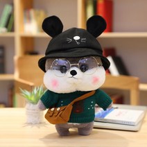 PKTOYS DIY귀여운 애착 오가닉 강아지인형 봉제 동물 크리스마스 명절 선물, 회색-검은 고양이 모자 녹색 스웨터, 30cm (손 선물 상자)