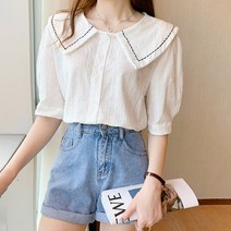 주디앤 여성 라플레 빅카라 반팔 블라우스