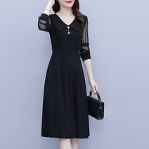 가을 겨울 고급감 독특 스커트 작은 검정 큰 사이즈 여성복 뚱뚱 프랑스식 서양 기질 배 몸매 원피스