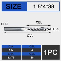 UCHEER-목재 가공용 3175mm 싱글 플루트 엔드 밀링 1 개 CNC 커터 MDF 합판용 카바이드 공구, 03 3175D15d4l38L