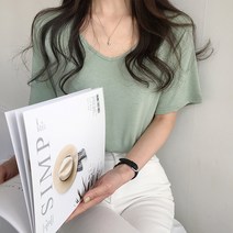 인디우드 (1+1 6color) 반팔버전 인생핏 브이넥 레이온 티셔츠