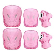 SJSHOP 어린이 무릎 팔꿈치 패드 손목 보호대 스포츠 자전거 스케이트 보드 보호 장비 세트 3-8yrs 유아용 어린이 롤러, 플라스틱, 핑크 S
