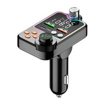 자동차 블루투스 5.0 FM 송신기 빠른 충전 마이크 하나의 키베이스 Mp3 플레이어 듀얼 스크린 디스플레이, [01] Black