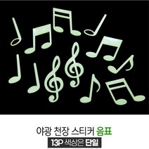 방인테리어용 13가지 야광 음표 스티커 벽스티커 형광스티커 축광스티커