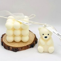 오브제 필라캔들 큐브 곰돌이 3종 세트 + 우드코스터, 잉글리쉬페어&프리지아