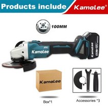 슬라이딩각도절단기 멀티커터기 고속절단기 Kamolee브러시리스 무선 앵글 그라인더 125MM100MM 18500RPM 4 단 절삭 전동 공구 마끼다 18V 배터리와 호환 가능, 100MM No Battery