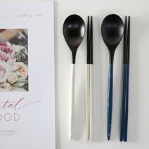 기타 바보사랑[키친몰링]보우 천연옻칠 숟가락 젓가락세트 2color, 네이비