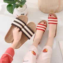 달밤마켓 라탄비치슬리퍼 스트라이프 왕골거실화 층간소음방지실내화 커플화 사무화, 240~245 레드37-38-MWBM05