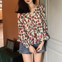 퀸앤조이 레드로즈 플리츠주름 숏 블라우스