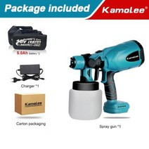 동력분무기 고압분사기 전동분무기 Kamolee18V 고출력 가정용 페인트 스프레이어 깔끔하고 쉬운 스프레이 초보자에게 꼭 맞는 제품, Blue Two Battery+미국 플러그