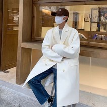 코트 겨울 모직 스타일 트렌치 솔리드 컬러 다운 칼라