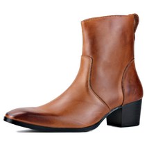 OSSTONE 남성 부츠 Leather Boots 진짜 가죽 부츠 미끄럼 방지 고무 밑창 지퍼 하이힐 정장화 엘레강스 패션