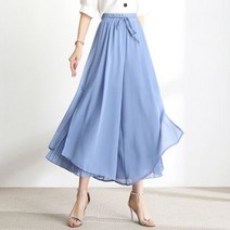 여자 플리츠 쉬폰 치마 바지 밴딩 나팔 와이드 와일드 나팔 여름 바지 소라색 빅사이즈까지