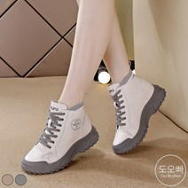 도오빠 여성 가죽 하이탑 스니커즈 키높이 5.5cm 통굽 레이스업 운동화 부츠 워커 가을 겨울 발편한 여자하이탑 신발