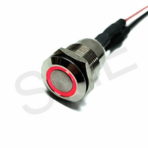 LANBOO 12파이 푸쉬 3색 LED스위치 방수 메탈스위치 IP65 LED 5~24V 배선포함X, 레드, 1개