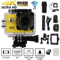 짐벌캠 2022 액션 카메라 스포츠 카마라 deportiv 다이빙 방수 4k 풀 hd go pro 수중 헬멧 스포츠 dv 사진 픽셀 캠, 노란색, 번들1