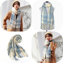 마트498 소프트 체크머플러(베이지블루) 예쁜머플러 가을여행룩 데일리패션 겨울 빅스카프 겨울넥워머