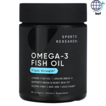 스포츠 리스처 오메가3 피쉬 오일 트리플 스트렝스 1250mg 60정 에이코사펜타엔산 도코사헥사엔산 Sports Research, 60 개, 2kg