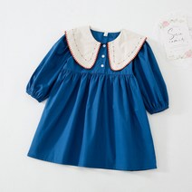 루라줌) 아기 유아 아동 키즈 어린이 돌아기 두돌 별 자수 푸른 원피스 봄원피스 봄옷 간절기 어린이집 등원룩 여아 여자아이 치마 코디룩 조카선물 북유럽풍 원피스 여아원피스쇼핑몰