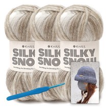 [니뜨] 실키스노우실(100g)x3볼+코바늘 7/0호+루비나버킷햇도안, 13_믹스브라운