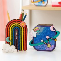 율아트 다용도 연필 꽂이 만들기 세트 초등 우드 클레이 공예, 행성, 유니콘