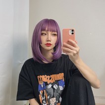 보라색 가발 히메컷 자연스러운 여자 패션 통가발, 보라색 히메컷 단발