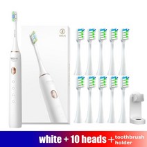 치면착색제 교정용왁스 치과용 고리 유아 아기치실 soocas 소닉 전동 칫솔 x3u 스마트 초음파 칫솔 청소기 성인 자동 4주 치아 미백 방수, 화이트 10헤드