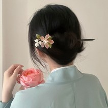 신스엔스 전통 복숭아 꽃 헤어 비녀 올림머리