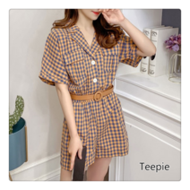 티피/Teepie 여름 여성 점프수트 터틀넥 체크 와이드 점프슈트