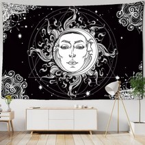 요가 매트 흰색 검은 태양 달 벽 매달려 별이 빛나는 하늘 태피스트리 히피 보헤미안 천, 95x70cm, MY047-3