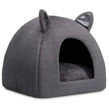 Hollypet 반려동물 침대 셀프 워밍 2 in 1 고양이 텐트 동굴 새끼 및 소형견용 40.6 x 43.2cm(16 16 17인치) 삼각형 집 오두막 세탁 가능한 쿠션, Gray