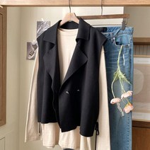 루즈핏 테일러카라 더블버튼 스트링니트가디건 OUTER 캐주얼베스트 블랙 Black 블루