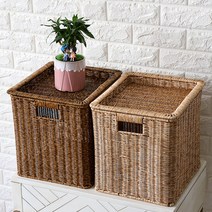 청년리빙 뚜껑 라탄 사각 수납 바구니, 월넛박스+뚜껑