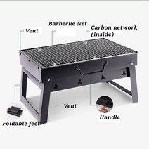 미니화로 가정용 캠핑용 바베큐 숯불 그릴 프리미엄 경량 소형 정원 야외 불멍화로대 캠피우치사 접을 수 있는 바비큐 틀 천정 스테인리스 숯 난로 피크닉 연소기 부품 도구, 1개