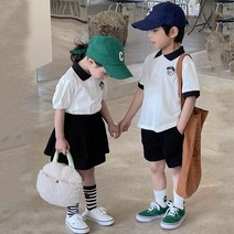 곰카 아동 상하복 배색 포인트 카라티+스커트 OR 팬츠 커플룩