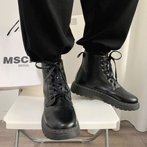 남성 캐주얼 블랙 PU 가죽 트렌드 심플 라운드 헤드 마틴 부츠