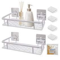 브리사 접착식 트윈 무타공 욕실선반 2P, 일자2P