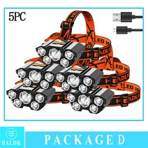 헤드라이트복원 자동차 유리복원제 USB 충전식 전조등 휴대용 5led 내장 배터리 토치 휴대용 작업등 낚시 캠핑 헤드 라이트, 전조등 d 5pc, 배터리 내장, 영국