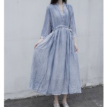 계량한복여성 개량한복 절복 법복 원피스 하늘색 데일리 허리끈 긴팔 롱 드레스