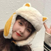 귀여운 여성 겨울 털모자 귀가리개 귀덮개 스키 야외활동, 큐티 방한모자 - 브라운