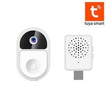 무선 초인종 도어벨 무선벨 Tuya wifi 비디오 야외 ip65 방수 도어 폰 카메라 배터리 구동 스마트 인터폰 도어 벨 보안, 화이트 v8